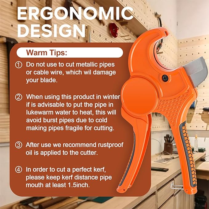 Kerry PVC Pipe Cutter, Up to 2-1/2" O.D. Ratcheting Heavy-Duty PEX POLY PE Plastic Hoses and Plumbing Tube Cutting Tool, Stainless Steel Blades, Thicken Aluminum Body Efficient Extended Handle
