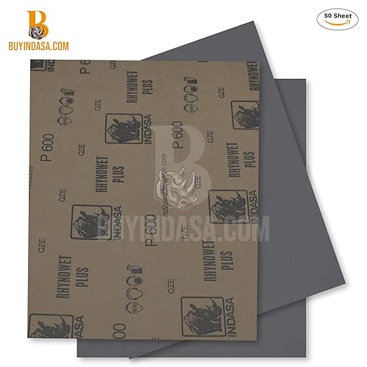 Indasa 50 PCS 9x11??Wet & Dry Sandpaper Sheets, 400 GRIT, Rhynowet Clog-Resistant Abrasive for Wood, Metal, Auto, Paint & Clear Coat Finishing, Sand Paper Aluminum Oxide, Plusline