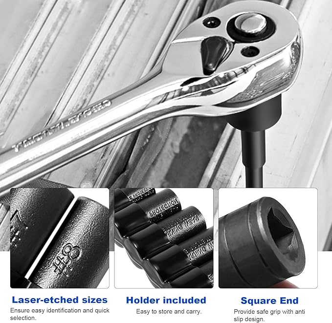 8PC 70500 Tap Socket Set Use with 1/4" & 3/8" Drive, Fit Fractional MCTI Standard Tap thru 1/2" & 1/8" NPT taps Metric Tap thru 12mm Manufactured to MCTI Standard
