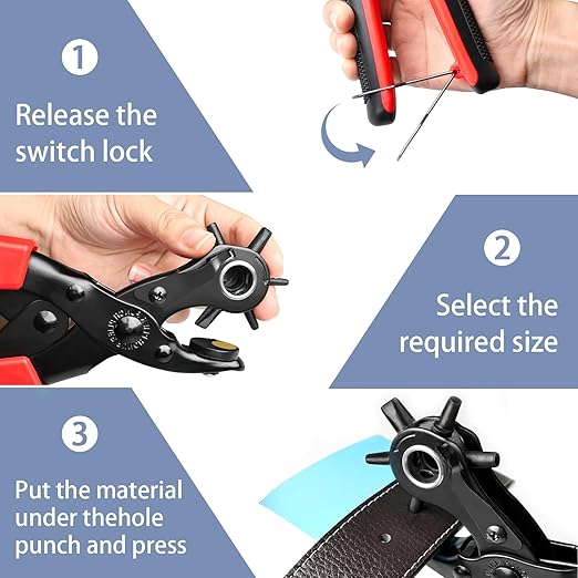 Leather Hole Punch,Belt Hole Puncher for Leather, Revolving Punch Plier Kit for Watches, Handbags, Punch Tool for Belts Diameter : 4.5/4 /3.5/3/2.5/2mm.