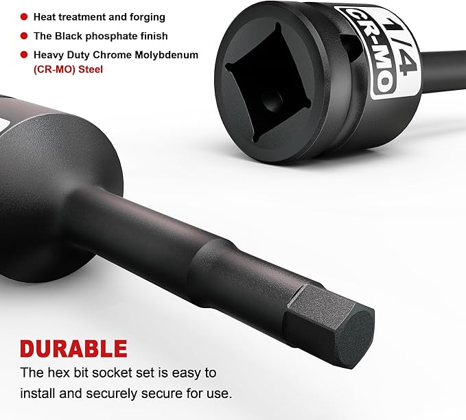 1/2" Drive H1/4-Inch Impact Hex Bit Socket, SAE Allen Bit Socket, Cr-Mo Steel, Removing Loosening Hexagon Bolts