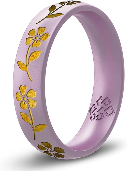 Knot Theory Birth Flower Silicone Ring for Women - 4mm Comfort Fit Wedding Band Engagement Ring