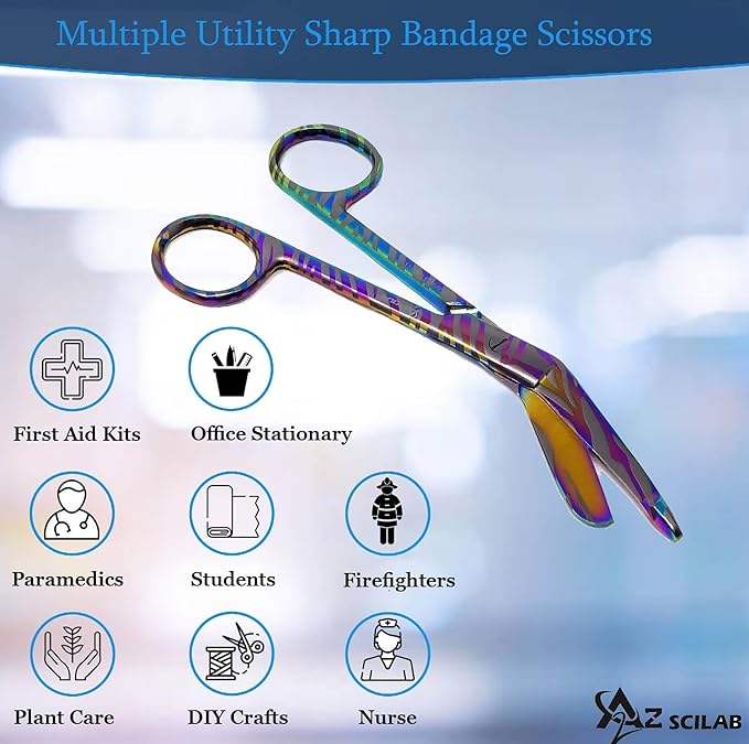 Set of 3 Assorted Pattern Nurse Doctor EMT Lister Bandage Scissors 5.5" (14cm), Stainless Steel, Premium Quality-Ideal Gift (PK12)