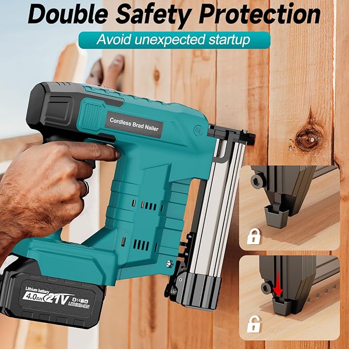 Cordless Brad Nailer, Nail Gun with 2Pcs 4.0Ah Battery, 18 Gauge 2 in 1 Electric Staple Guns Battery Powered for Upholstery & Carpentry, Include 1600Pcs Nails & Staples, Charger (Brad Nailer)