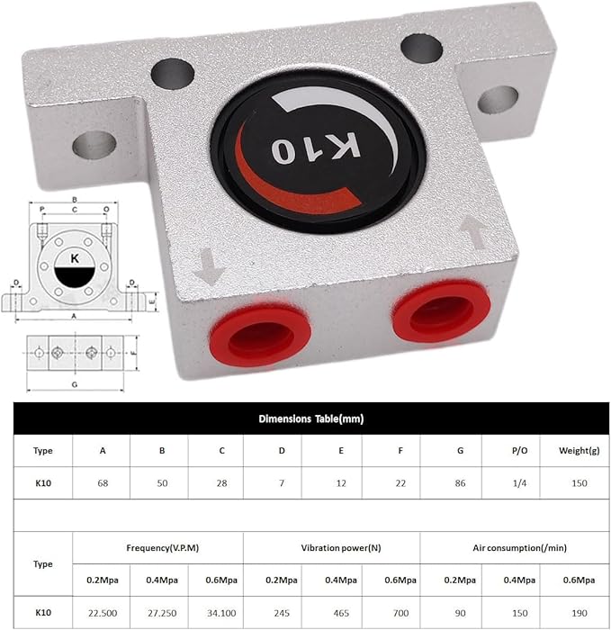 K10 K 1/4'' Thread Pneumatic Vibrator,Thread Pneumatic Vibrator Power Concrete Vibrator Ball Type Aluminum Alloy Air Turbine Oscillator with Silencer K10