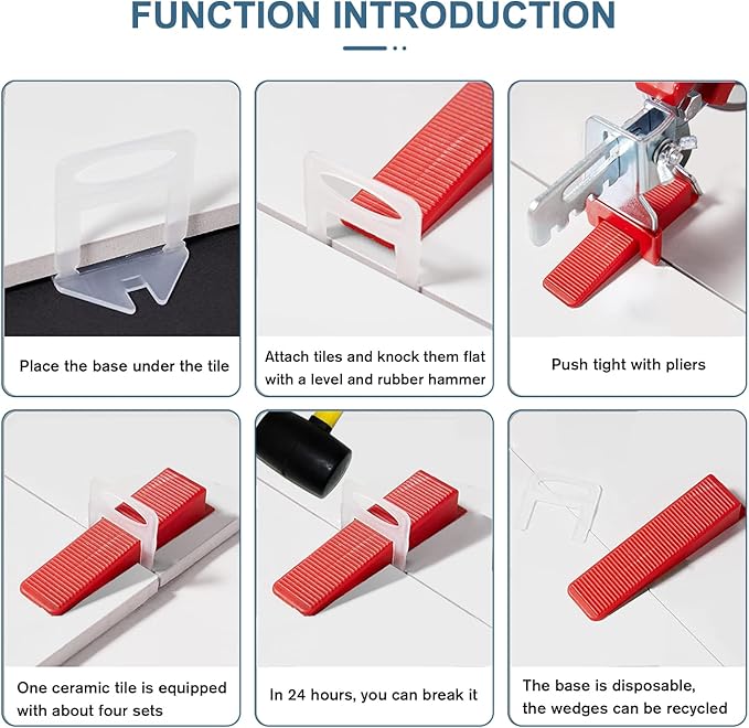 Tile Leveling System Clips 1/8" 2000 Piece 3.0mm Tile Leveler Clips DIY Tile Spacers Tile Leveling Clips for Professional Ceramic Tile and Stone Installation