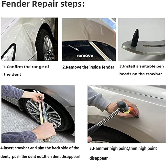 Car Auto Car Dent Removal Fender Damage Repair Puller Lifter Big Curved Rod Crowbar Tools Hook Rods Kit