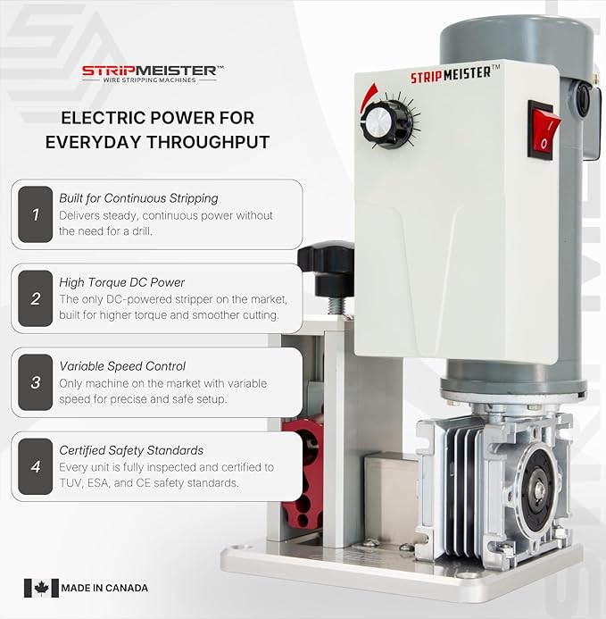 StripMeister E250 Pro Electric Automatic Wire Stripping Machine ??Wire Size Up To 횠3/4", Jam-Free, Motorized Wire Stripper with Variable Speed Control for Copper Wires