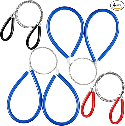 4 Pcs Stainless Steel Cable Saw, Metal Wire Saw Hand Pocket String Emergency Survival Rope Cutting Tools PVC Pipe Cutting Tool for Wood Camping Hiking Hunting, 23.62 Inch(Red Black and Blue)