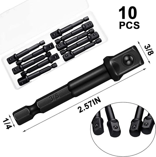Impact Adapter Square Socket for Drills Extension Driver Bits Hex Impact Socket Adapter for Automotive DIY(3/8 Inch Square Tip,Black)