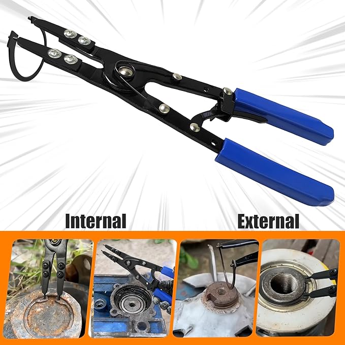 38700 Snap Ring Pliers Internal External 10" Large Heavy Duty Ratchet Locking Design Anti-slip Circlip Pliers Blue Automotive Removal Tool Kit Compatible with Ford Super Duty Pickups 2007 and Newer