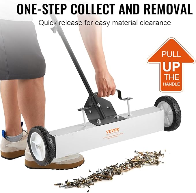 VEVOR 50Lbs Rolling Magnetic Sweeper with Wheels, Push-Type Magnetic Pick Up Sweeper, 24-inch Large Magnet Pickup Lawn Sweeper with Telescoping Handle, Easy Cleanup of Workshop Garage Yard