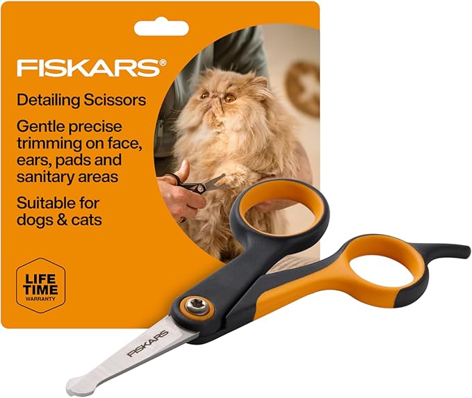 Fiskars Pet, Dog & Cat Grooming Scissors, Rounded Tips & SoftGrip Handle, Cat and Dog Supplies, 5.5?? Orange/Black, Detailing Scissors