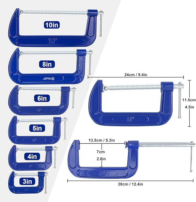 4 Pack 5 Inch Blue C-Clamp - Heavy Duty Iron C Clamps, C-Clamp for Woodworking, Brake Calipers, Maintain, Building, DIY Project