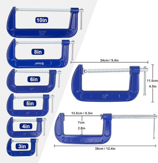 4 Pack 5 Inch Blue C-Clamp - Heavy Duty Iron C Clamps, C-Clamp for Woodworking, Brake Calipers, Maintain, Building, DIY Project