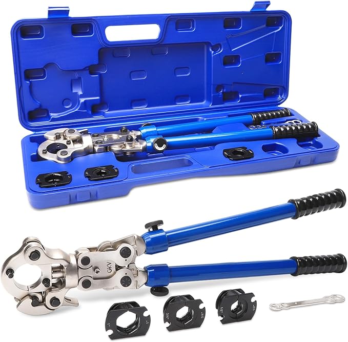 Propress Tool, ProPress Tool for Copper Pipe with 1/2" 3/4" 1" Jaws, 360째 Rotating Head & Extendable Handle for Solderless Copper Fittings