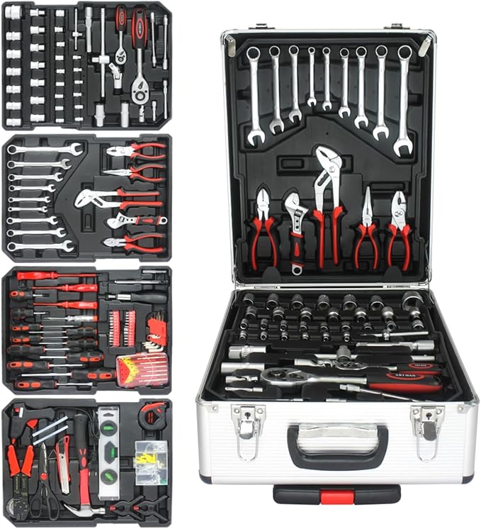 899PCS Tool Set, Complete Tool Box Set Hand Tool Set with Tool Box, Household Tool Kit with Rolling Tool Box, Mechanic Tool Set Rolling Tool Set for Home/Auto Repair Tool Set - Silver