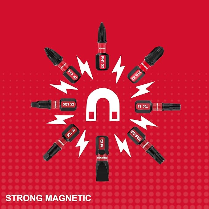 Screwdriver Bit Set with PH1/PH2/PH3/SQ1/SQ2/T20/T25/SL8/SL10 and 1Pcs Impact Bit Holder, 60Pieces Impact Rate Insert Driver Bit Set