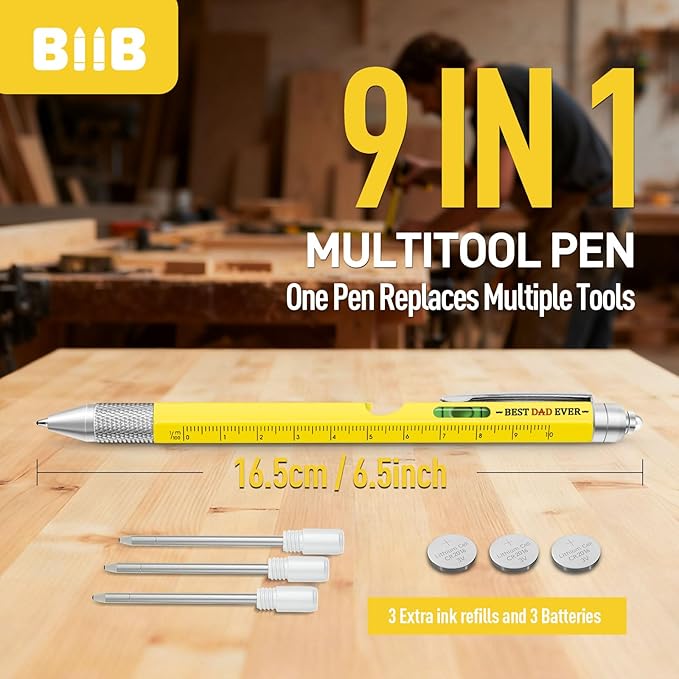 BIIB Mens Gifts for Dad Husband, 9 in 1 Multitool Pen Stocking Stuffers for Men, Christmas Gifts for Men Dad Husband, Anniversary Birthday Grandpa Gifts for Him, Cool Gadgets Useful Tools
