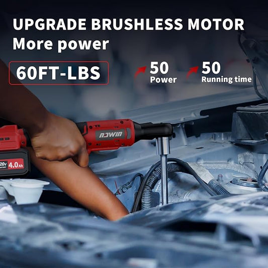 NAWIN 3/8" Cordless Ratchet Wrench,Brushless Motor,Electric 20V Ratchet with Two Battery And Charger, 60 Ft-lbs, Power Ratchet Tool Kit
