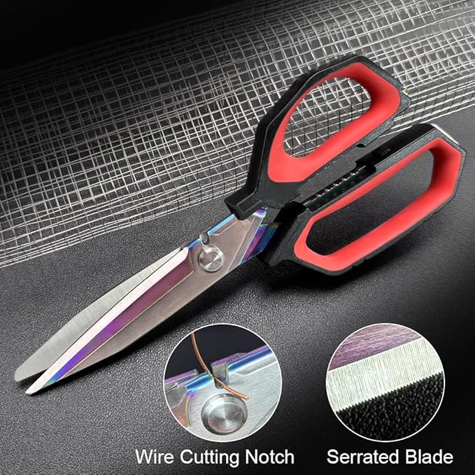 9.5" Multipurpose Heavy Duty Scissors, Titanium Coating Forged Scissors, Comfort Grip, Industrial Shears for Carpet, Wire, Leather, Fabric,Cardboard