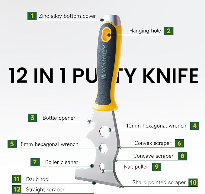 VOOMEY 5 in 1 Paint Brush Comb & 12-in-1 Putty Knife,Combination of Multifunctional Paint Scraper Tool and Brush Roller Cleaner Tool,Scraping,Cleaning Paint Roller