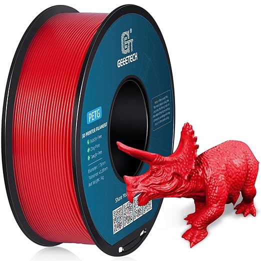 Geeetech PETG Filament 1.75mm, 1 KG (2.2lbs) Spool 3D Printer Filament, High-Toughness, 짹0.02mm Accuracy, Neatly Wound & Moistureproof, Non-Clogging Non-Stringing, Fits Most FDM Printers, Red