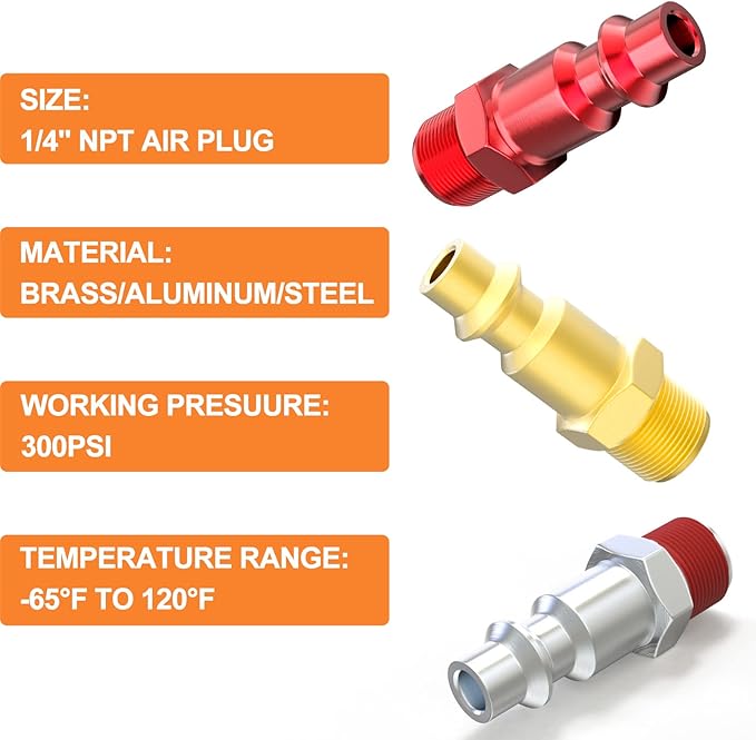 GASHER 30Pcs 1/4-Inch NPT Male Industrial Air Plug, Pneumatic Plugs 300PSI
