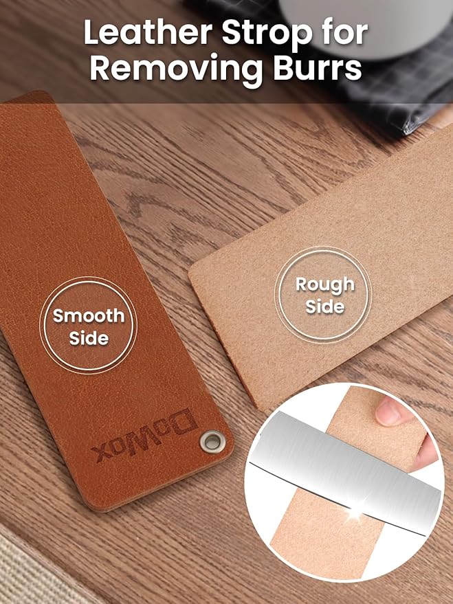 Diamond Sharpening Stone Kit, 3 Side Grit 400/1000/8000 Knife Sharpener for Sharp Blade, Premium Diamond & Ceramic Whetstone with Angle Guide, Non-Slip Base & Leather Strop