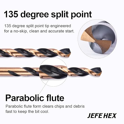 JEFE HEX 5set*4packs Twist Drill Bits Set,3-flat Shank for Anti-Walking, 135째 Split Point, Black & Gold Coated, Jobber Length for General Purpose