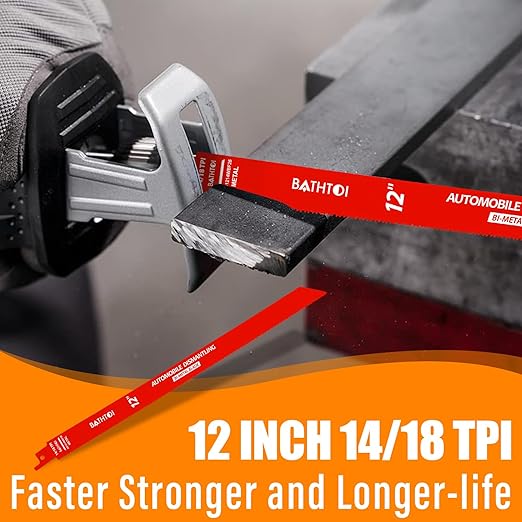 25 Pack 12 Inch 14/18 Tpi Reciprocating Saw Blades for Metal Cutting, Carbide Alloy Steel Sawzall Blades for Automobile Dismantling with 8% Cobalt for Longer Life and Faster Cutting Speed