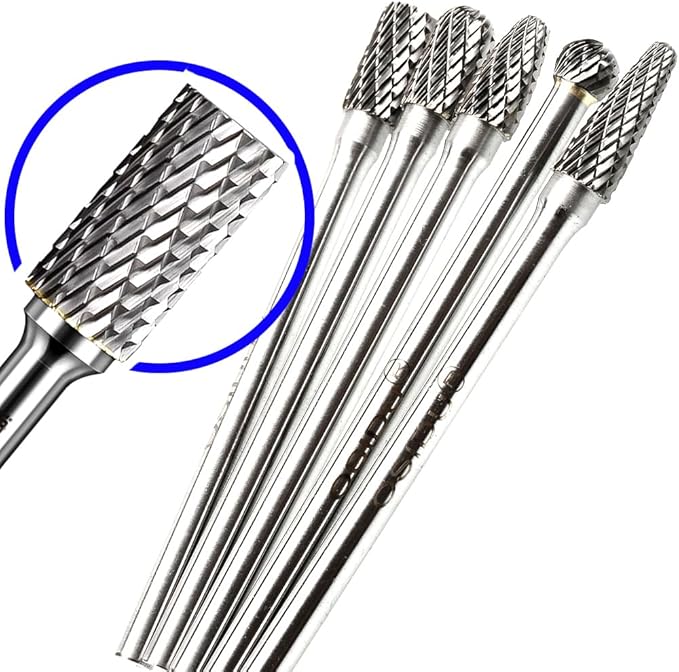 Carbide Burrs Set 5pcs Extra Long Shank Carbide Rotery Burr File Double Cut 1/4 Inch Shank Long Burr Bits For Die Grinder Bits