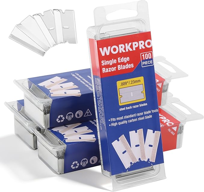 WORKPRO 400-Pack Single Razor Edge Blades, Industrial Scraper Razor Blades, High Carbon Steel One Edge Razor Blades