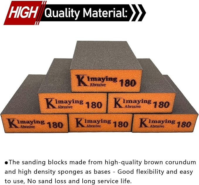 Sanding Sponge, 180 Grit Assortment Sanding Block, Wet and Dry Dual-use Sander Sponges for Drywall Metal, Sandpaper Sponge for Wood, Washable and Reusable