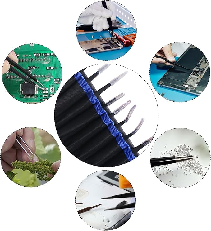 9pcs precision tweezers set, anti-static tweezers set, ESD stainless steel tweezers set, with storage bag