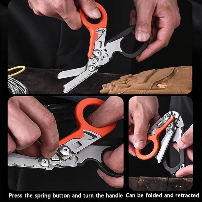 6-in-1 Multifunctional Trauma Shears Foldable with Black Holster, Extreme Environments Emergency Response Trauma Shear for Nurses, First Responders (Black/Green)