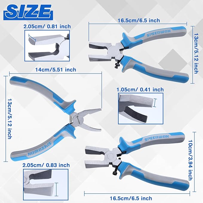 SPEEDWOX 6" 3Pcs Glass Running Pliers Glass Breaking Pliers and Breaker Grozer Pliers Glasses Cutting Pliers Set with 2 Pair of Rubber Tips Key Fob Pliers for Stained Glass Cutter