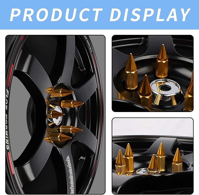 20Pcs Anti Theft Spiked Extended Tuner Wheel/Rims Lug Nut M12X1.5+Socket (Gold)