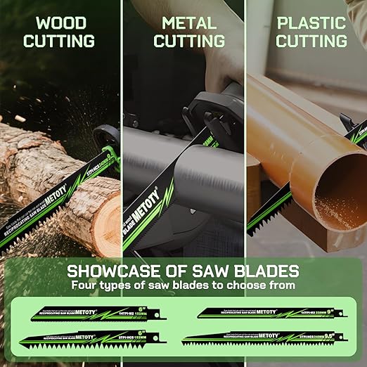 9 & 9.5-inch Reciprocating Saw Blade Set for Metal Wood Iron, 5 TPI (Tree Branches) & 14 TPI (Iron), 10 Pieces with Organizer Case, Durable HCS for Versatile Cutting