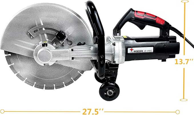 JACKCHEN 14 Inches Concrete Saw Electric Powered 3000W Cut-Off Saw, 110V 4.8" Cut Depth and Electric Grinder With Diamond Blade