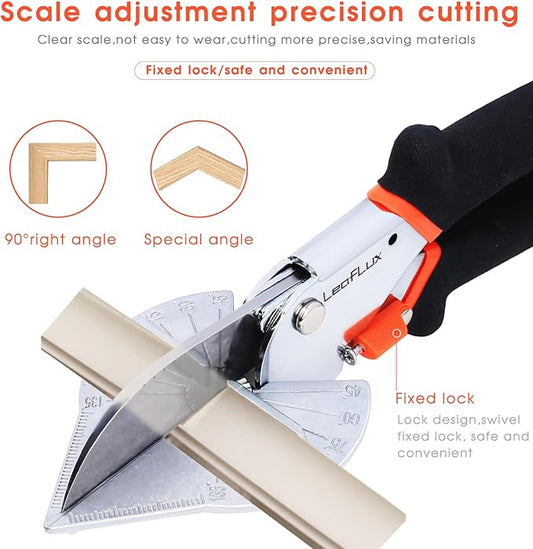 Miter Shears for Wood Trim, Adjustable 45 to 135 Degree Handheld Tool, Multi Angle, Multifunctional Trunking Shears for Moulding, Mitre Cutting, Quarter Round, Includes 2 Blades | LFXP3101S