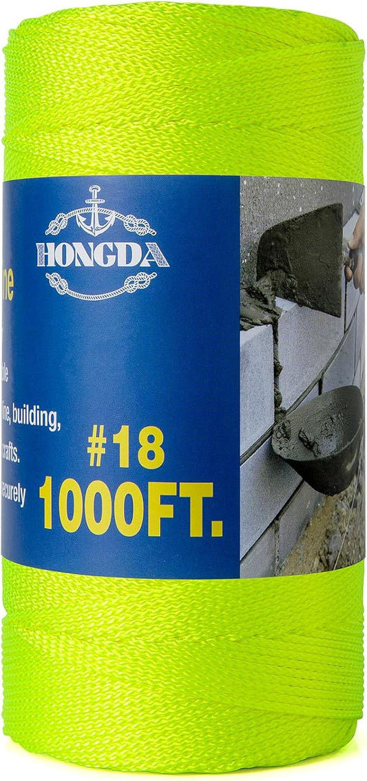 HONGDA Nylon Twine, 1000 Feet #18 Braided Nylon Mason line String Perfect for Masonry Jobs and for The Layout of General Construction, Gardening, DIY Project, Fluorescent Yellow