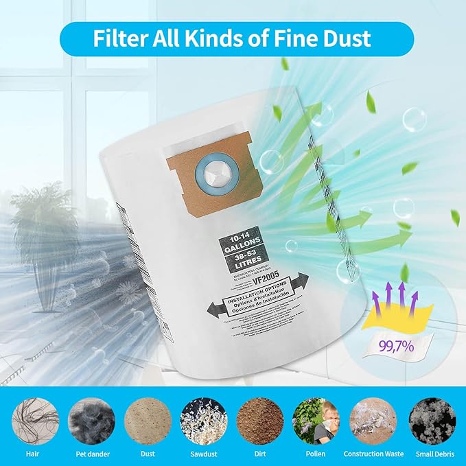 5 Packs 90672 Type F Dust Collection Bags for 10-14 Gallon Vacuum Bags Type I and Type F 90672 9067200 9067233 90662 9066200 9066233 Part VF2005