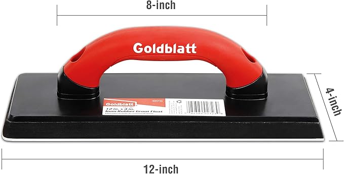 Goldblatt 4" x 12" Grout Float for Tile - Molded Rubber Grout Float, Floor Tools with Soft-Grip Handle for Masonry, Drywall, Concrete, Stucco