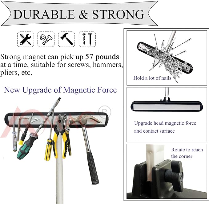 57 LB Strong Magnetic Nais Sweeper Telescoping Magnet Pickup Tool from 27" to 44",Heavy Duty Magnetic Nail Sweeper for Picking Nails, Screws, Metal Tools