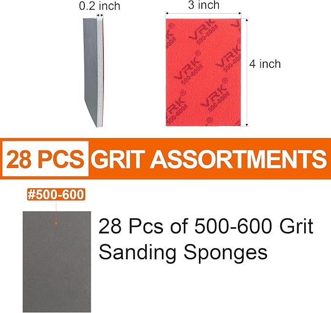 28 Pcs 500-600 Grit Sanding Sponge,Ultra Fine Sandpaper,Soft Foam Hand Sander Block Wet Dry Sanding Pads for Automobile Wood Furniture Metal Drywall Polishing