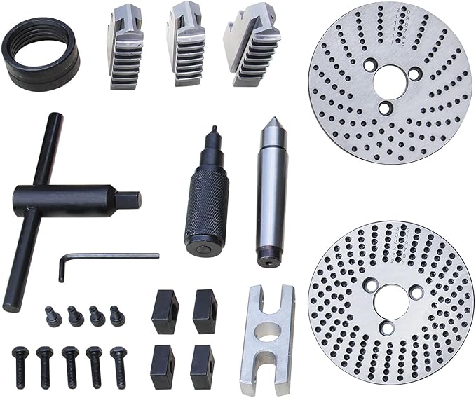 KAKA INDUSTRIAL Dividing Head 5 inch 3-Jaw Chuck, MT2 Tailstock and Dividing Plates | Milling Machine Indexing Attachment for Precision Gear Cutting BS-0