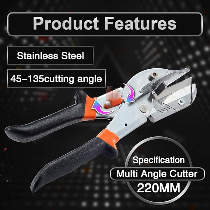 KATUR Multi Angle Miter Shear Cutter Hand Tools 45 Degree to 135 Degree with Spare Blade PVC PE Plastic Pipe Scissors (Black)