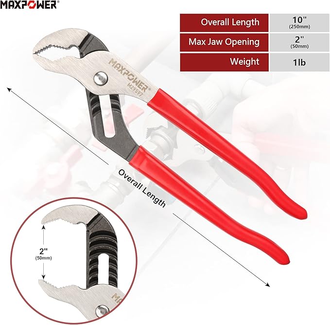 MAXPOWER 10 inch Groove Joint Pliers, Quick Adjustable Serrtated V Jaw Tongue and Groove Pliers