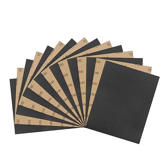 9 x 11 Inch 15pcs Wet Dry Sandpaper, 240 Grit Waterproof Abrasive Sand Paper, Silicon Carbide Sandpaper Sheets for Metal Wood, Auto Polishing